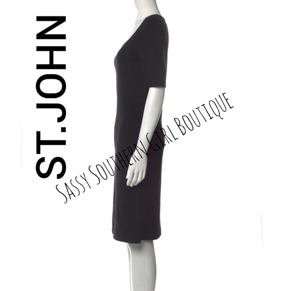 🆕⭐ST. JOHN black short sleeve midi sheath dress - Picture 3 of 10